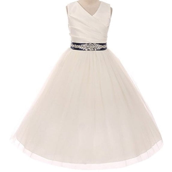 Flower Girl Dress Communion Bridesmaid Mix & Match for Big Girl Ivory Navy 12 276CB