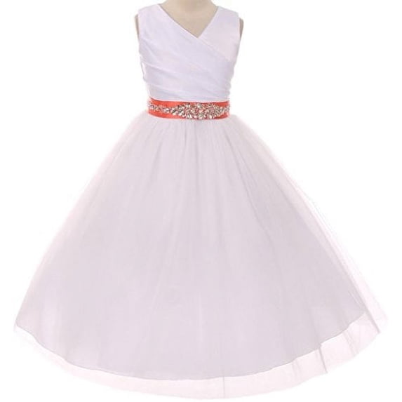Flower Girl Dress Communion Bridesmaid Mix & Match for Big Girl White Coral 12 276CB