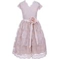 thumbnail image 1 of Flower Girl Dress Curly V-Neck Rose Embroidery AllOver for Big Girl Champagne 12 JKS.2066, 1 of 2