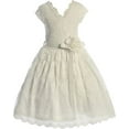 thumbnail image 1 of Flower Girl Dress Curly V-Neck Rose Embroidery AllOver for Little Girl Off White 6 JKS.2066, 1 of 4