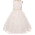 thumbnail image 1 of Flower Girl Dress Detachable Pearl Belt & Tulle Skirt for Little Girl Off White 8 MBK.351, 1 of 3