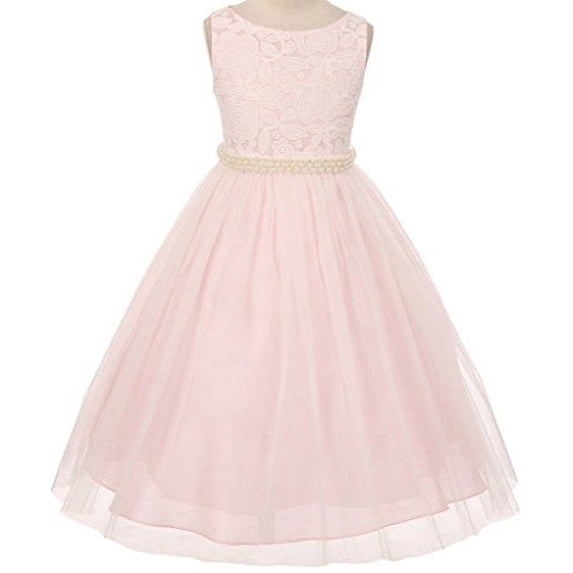 Flower Girl Dress Detachable Pearl Belt & Tulle Skirt for Little Girl Pink 2 MBK.351