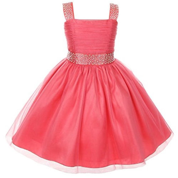 Flower Girl Dress Feature Studded Strap & Wasitband Rhinestone for Little Girl Coral 10 CC 1195