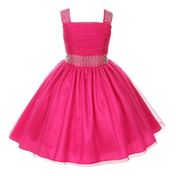 Flower Girl Dress Feature Studded Strap & Wasitband Rhinestone for Little Girl Fuchsia 4 CC 1195
