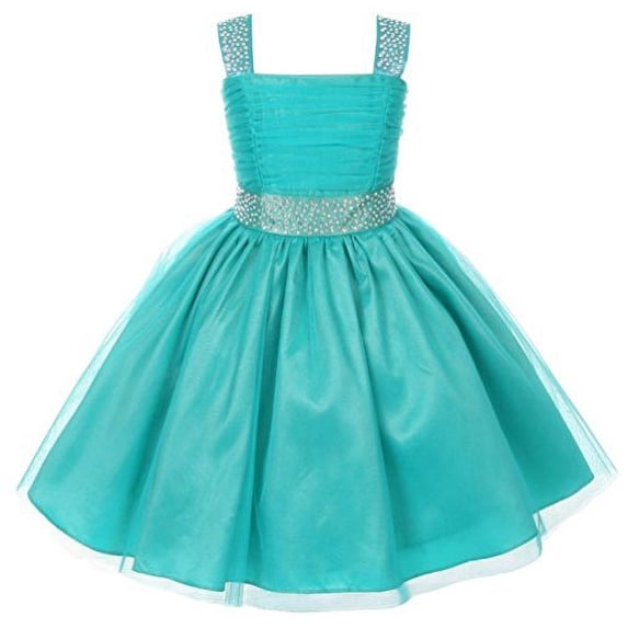 Flower Girl Dress Feature Studded Strap & Wasitband Rhinestone for Little Girl Jade 10 CC 1195