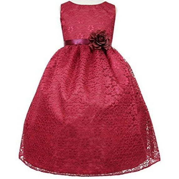 Flower Girl Dress Floral Lace Bridesmaid Dress for Little Girl Burgundy 10 CA749