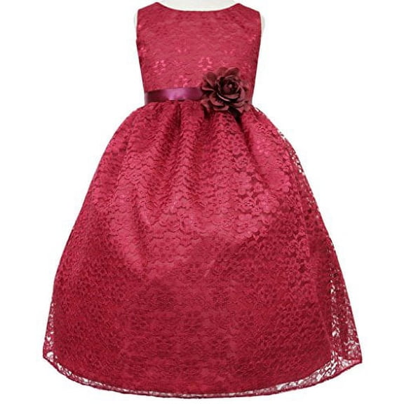 Flower Girl Dress Floral Lace Bridesmaid Dress for Little Girl Burgundy 10 CA749