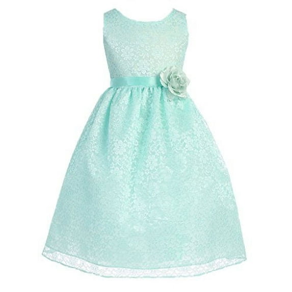 Flower Girl Dress Floral Lace Bridesmaid Dress for Little Girl Mint 6 CA749