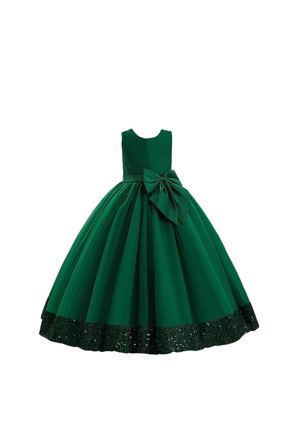 Flower Girl Dress For Wedding A Line Formal Dress Sequin Big Bow Pageant Birthday Party Ball Gown Dresses For Toddler Girl Dark Green Size 4-5 Years