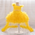 thumbnail image 1 of Flower Girl Dress Formal Party Dress with Long Train Gown Birthday Pageant Performance Tutu Yellow Dress Size 3-6 M, 1 of 5