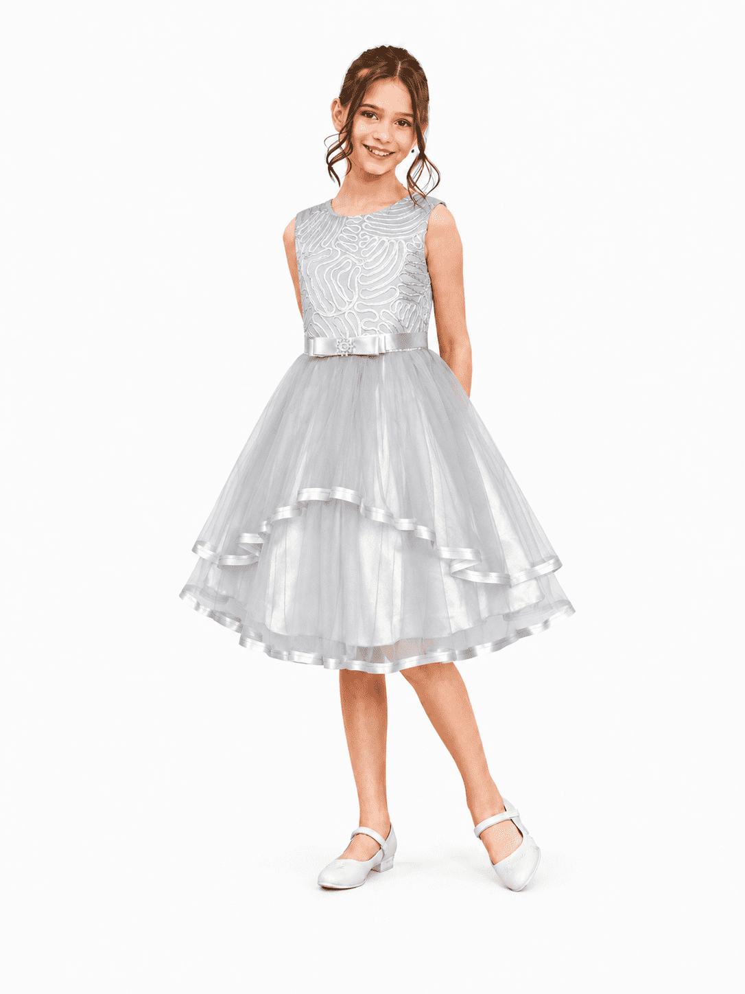 childrens silver bridesmaid dresses Tha Designs Girls Silver Feathered Party Dress 2 / 3 / Silver
