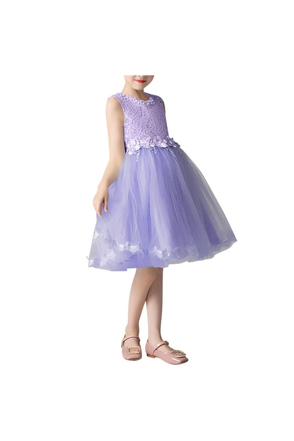 Flower Girl Dress Kids Baby Bowknot Tutu Princess Wedding Bridesmaid Birthday Party Pageant Dress 3-14T Purple 5-6 Years
