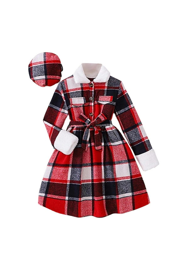 Flower Girl Dress Long Sleeve Plaid with Detachable Hood British Casual Party School Outfit Big Kids Red Dress Size 11-12 Y
