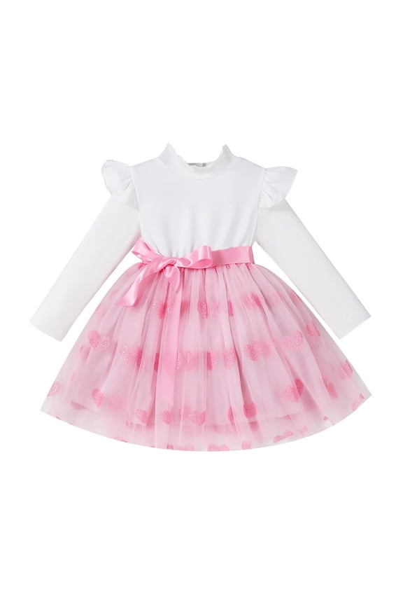 Flower Girl Dress Long Sleeve Prints Party Dance Costume Kids Crew Neck Cute Comfortable White Dress Size 3-6 M