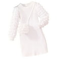 thumbnail image 1 of Flower Girl Dress,Long Sleeve Puffed Sleeve Striped Dress with Bag,Solid Color Party Wear, Elegant Occasion Dress,Toddler Girl Dress,White,2-3 Years, 1 of 3