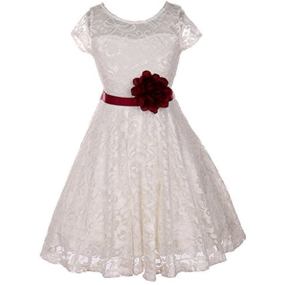 Flower Girl Dress Off White Dress Selection of Belt & Flower for Little Girl Burgundy 2 JKS.1988B