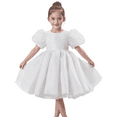 thumbnail image 1 of Flower Girl Dress Organza Toddler Dresses Puff Sleeve & Bow Bcak Girls Princess Dress for Wedding Birthday -Ivory-2Y, 1 of 10