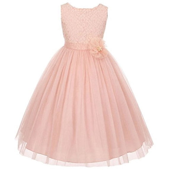 Flower Girl Dress Pearl Flower Floral Pattern Soft Tulle for Big Girl Blush 10 MBK.346