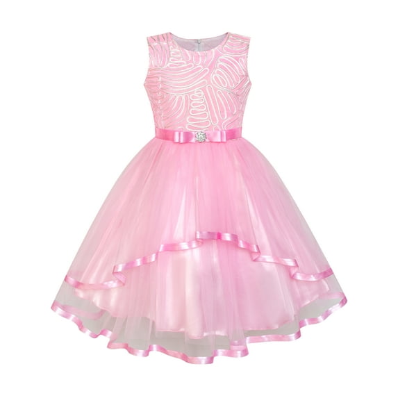 Flower Girl Dress Pink Belted Wedding Party Bridesmaid 8