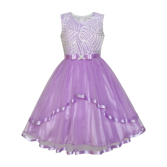 Flower Girl Dress Purple Belted Wedding Party Bridesmaid 4 Years