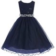 thumbnail image 1 of Flower Girl Dress Sequin Lace Tea Length Rhinestone Belt for Big Girl Navy 12 JK.3670, 1 of 5