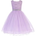 thumbnail image 1 of Flower Girl Dress Sequin Lace Tea Length Rhinestone Belt for Little Girl Lilac 4 JK.3670, 1 of 5