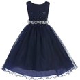 thumbnail image 1 of Flower Girl Dress Sequin Lace Tea Length Rhinestone Belt for Little Girl Navy 4 JK.3670, 1 of 5