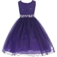 thumbnail image 1 of Flower Girl Dress Sequin Lace Tea Length Rhinestone Belt for Little Girl Purple 8 JK.3670, 1 of 5