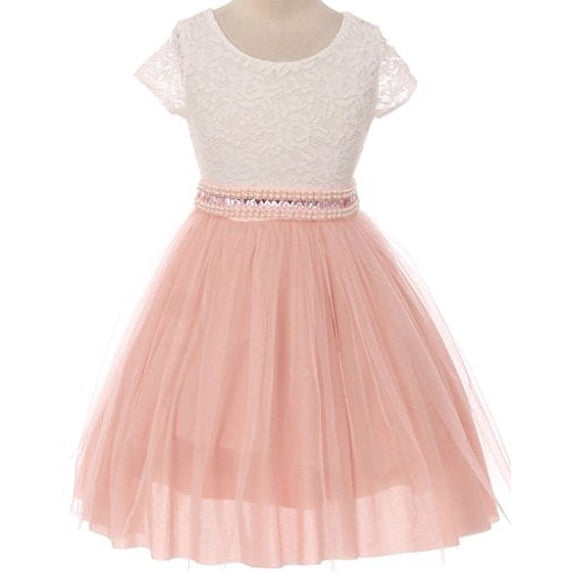 Flower Girl Dress Shiny Mesh Skirt with Pearl & Rhinestone for Big Girl Blush 10 JKS.2045