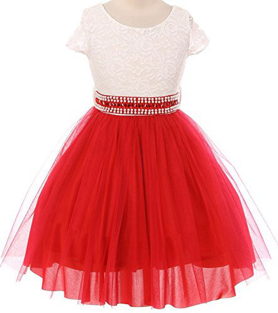 Flower Girl Dress Shiny Mesh Skirt with Pearl Rhinestone for