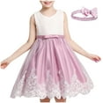 thumbnail image 1 of Flower Girl Dress Size 7 Girls Sleeveless Floral Lace Tulle Dress with Headband 3-9 Years Old Bowknot Princess Gown, Purple, 5 Years, 1 of 4