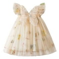 thumbnail image 1 of Flower Girl Dress Sleeveless Embroidered Flowers with Wing Tie Party Dance Clothes Little Girl Dresses Yellow 4-5 Years, 1 of 4