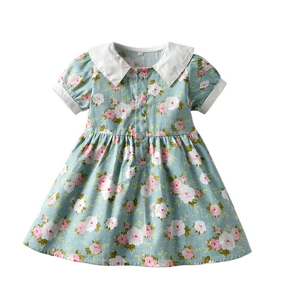 Flower Girl Dress Spring Summer Floral Cotton Short Sleeve Princess Clothes Girls Boho Dresses,Size 3 Years-4 Years