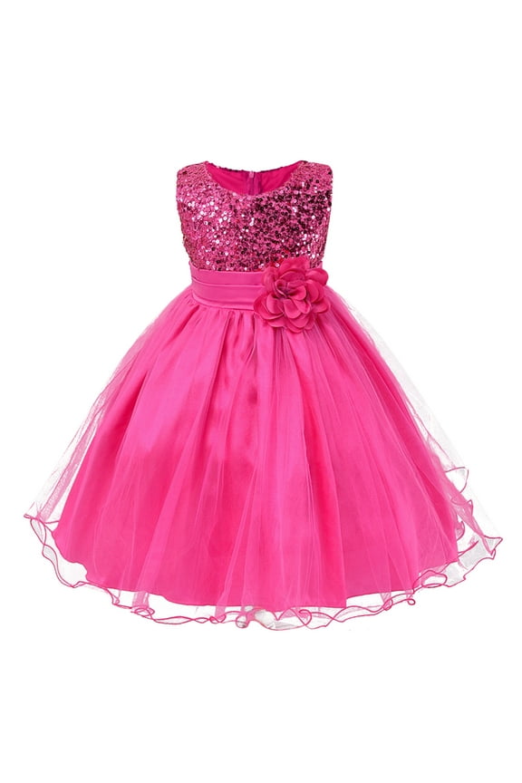 Flower Girl Dress Spring Summer Print Sleeveless Princess Party Clothing Toddler Girls ,Size 5 Years-6 Years