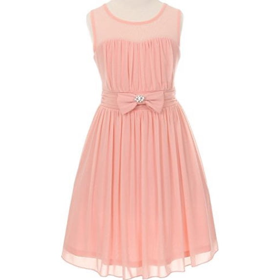 Flower Girl Dress Sweetheart Chiffon with Rhinestone Brooch for Little Girl Blush 4 CC.5003