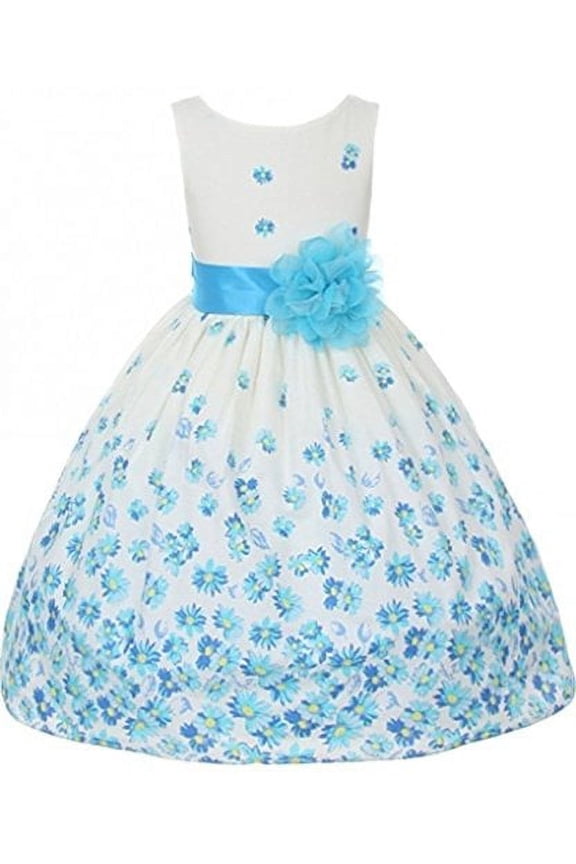 Flower Girl Dress Tea Length Pattern Spring Collection for Little Girl Aqua 2 KD.324