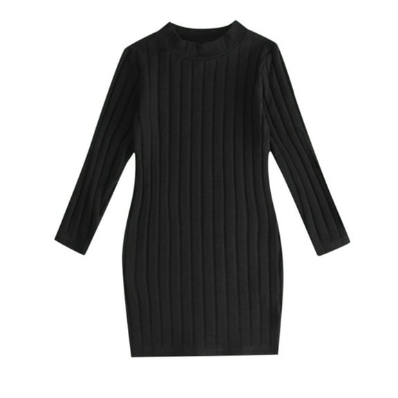 Flower Girl Dress,Toddler Baby Girl Knit Sweater Dress Solid Ribbed Long Sleeve Dresses,Fall Clothes Outfits, Casual Party Wear,Toddler Girl Dress,Black,5-6 Years