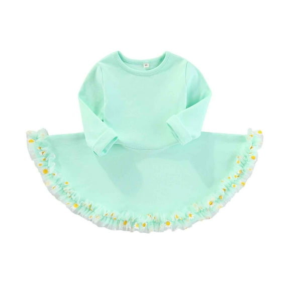 Flower Girl Dress,Toddler Girls Long Sleeve Party Floral Mesh Dress,Dance Party Princess Dresses, ElegantWear,Toddler Girl Dress,Green,12-18 Months