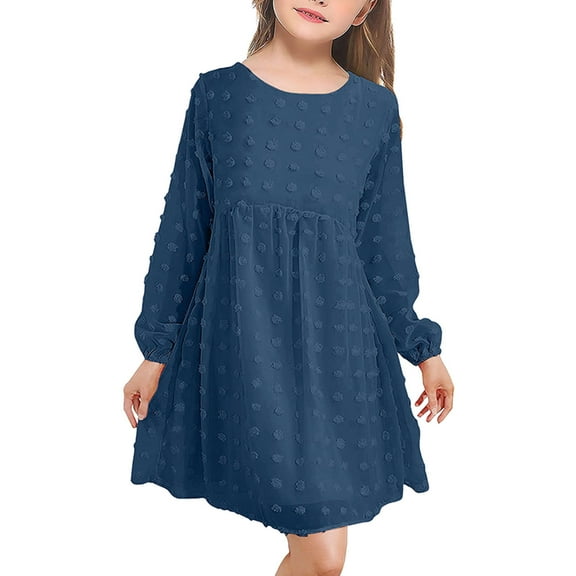 Flower Girl Dress,Toddler Girls Long Sleeve Solid Color Jacquard Design Princess Dress,Autumn Performance Gown, Elegant Party Attire,Toddler Girl Dress,Blue,3-4 Years