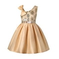 thumbnail image 1 of Flower Girl Dress Toddler Sleeveless Sloping Shoulder Bridesmaid Wedding Princess Children's Bow Birthday Party Show Evening Gold,5-6 Years, 1 of 4