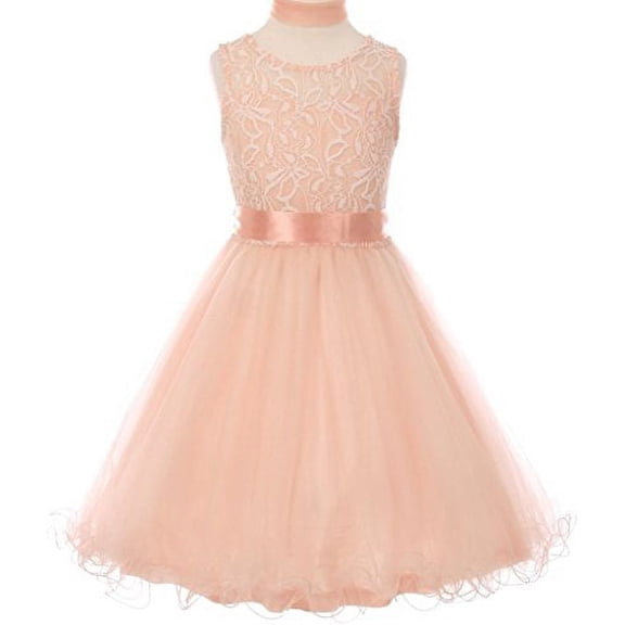 Flower Girl Dress Tulle Wired Dress with Scarf & Satin Ribbon for Little Girl Blush 6 CC.5002