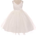 thumbnail image 1 of Flower Girl Dress Two Tone Knee Length V-Neck Lace Top for Little Girl Ivory 8 TR.1033, 1 of 3