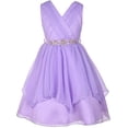 thumbnail image 1 of Flower Girl Dress V-Neck Chiffon Triple Layer Stone Belt for Big Girl Lilac 12 JKS.2068, 1 of 3