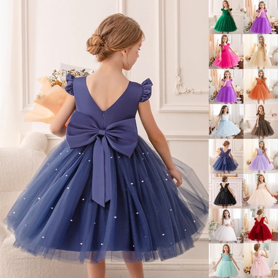 Flower Girl Dress Wedding Guest V-Back Satin Tulle Birthday Party Prom Ball Gown Kids Formal Dresses(Coffee110)