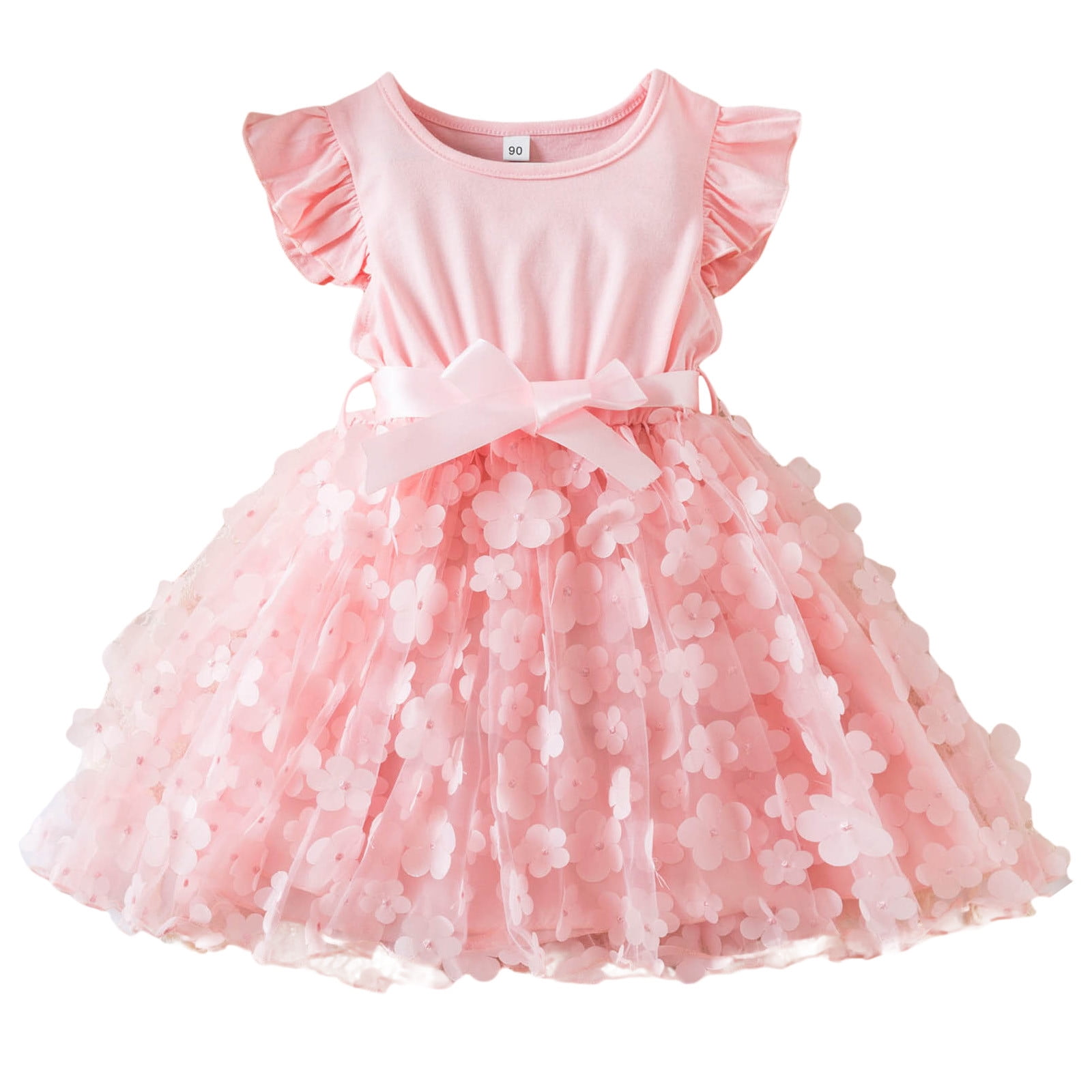 Cute Pink Short Sleeve Floral Long A-Line Flower Girl Dress, FGS0041