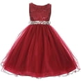 thumbnail image 1 of Flower Girl Dress Wedding Pageant Rhinestone Sequins Glitter for Big Girl Burgundy 8 MBK 340, 1 of 5
