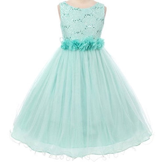 Flower Girl Dress Wedding Pageant Rhinestone Sequins Glitter for Big Girl Mint 12 MBK 340F