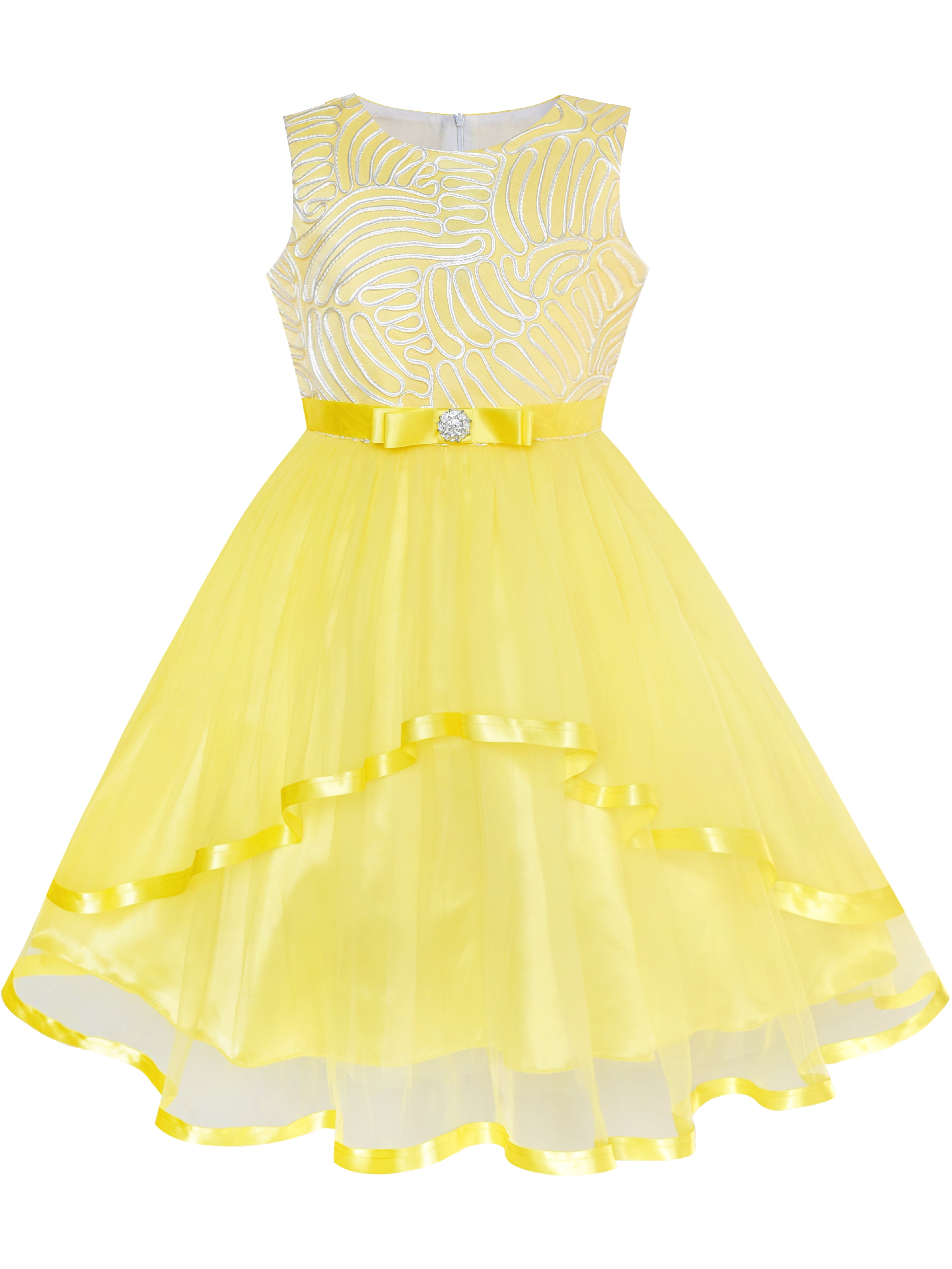 Flower Girl Dress Yellow Belted Wedding Party Bridesmaid 10 Years