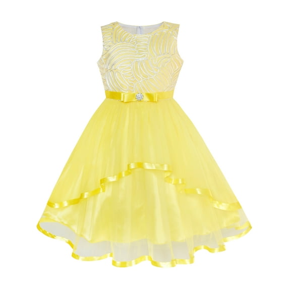 Flower Girl Dress Yellow Belted Wedding Party Bridesmaid 12 Years