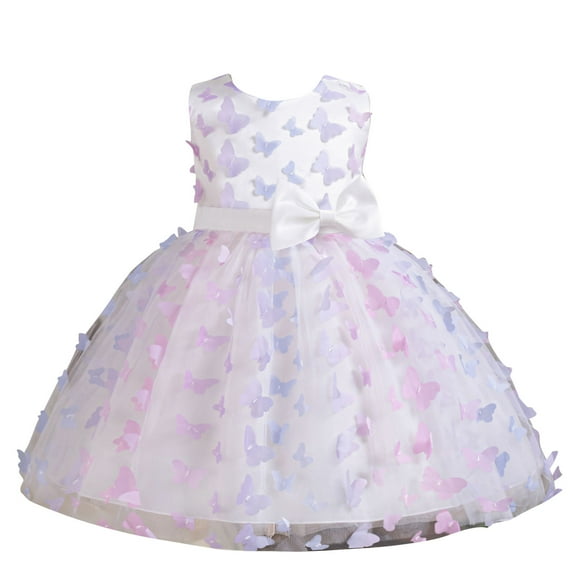 Flower Girl Dress for Weddings Size 7 Sleeveless 3D Butterfly Tulle Dress 3-7 Years Old Princess Performance Gown, White, 6 Years